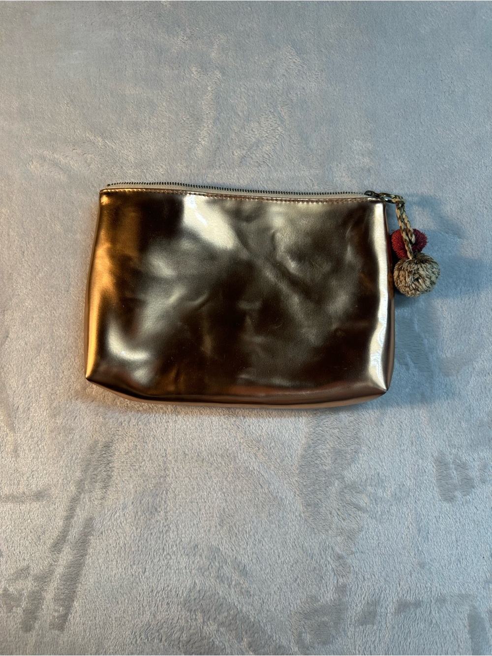 Madewell Metallic Rose Gold Pom Pom Zip Pouch Clutch